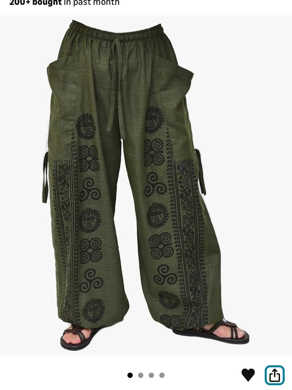 Casual Harem Pants for Women - Olive Green With Black Print